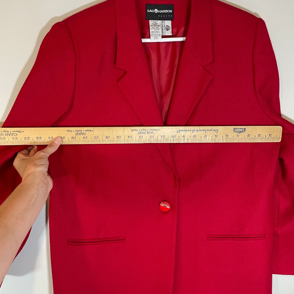 VTG Sag Harbor Petite Red Pure Wool Single Button Blazer Sz 16P Women's Holiday - Picture 5 of 7